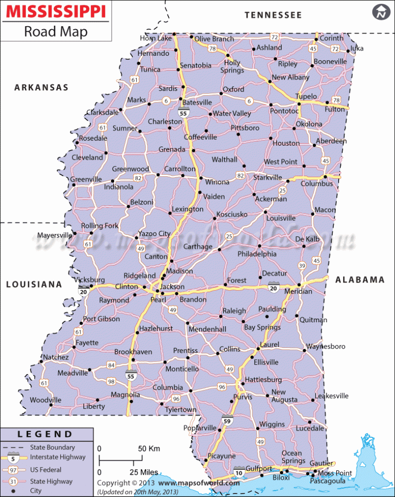 Mississippi Road Map - Printable Map Of Mississippi