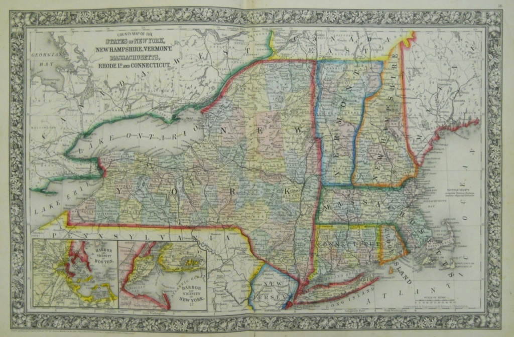 Mitchell New York And New England 1863 - Philadelphia Print Shop - Printable Map Of New England States