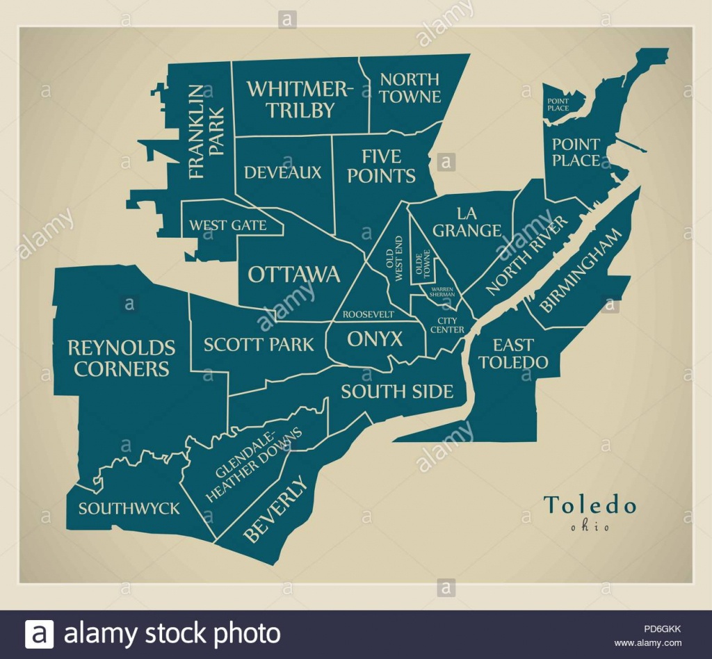 Modern City Map - Toledo Ohio City Of The Usa With Neighborhoods And - Printable Map Of Toledo Ohio