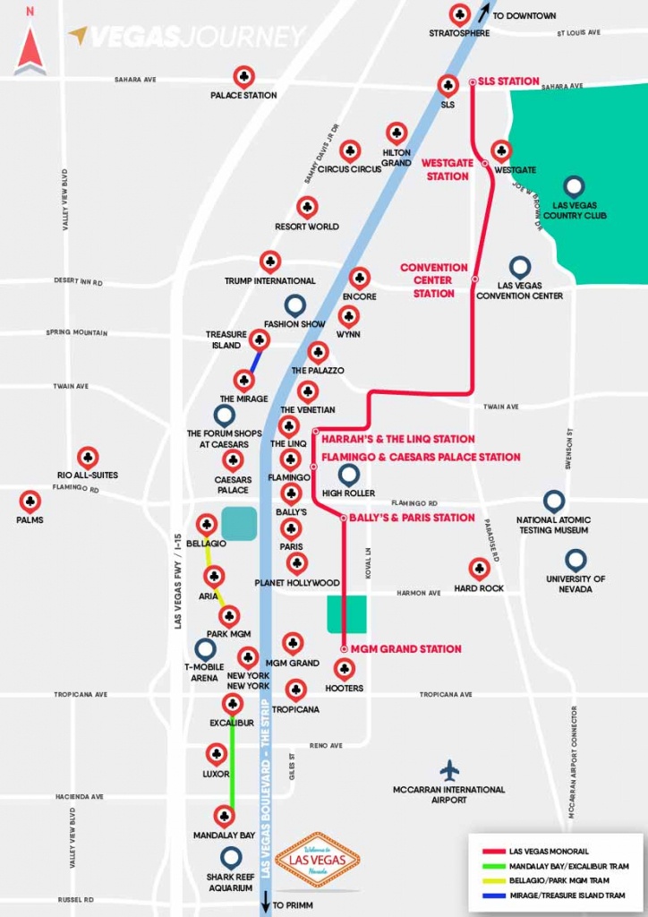 Monorail, Tram &amp;amp; Strip Map | Las Vegas Maps | Vegasjourney - Printable Map Of Las Vegas Strip 2018