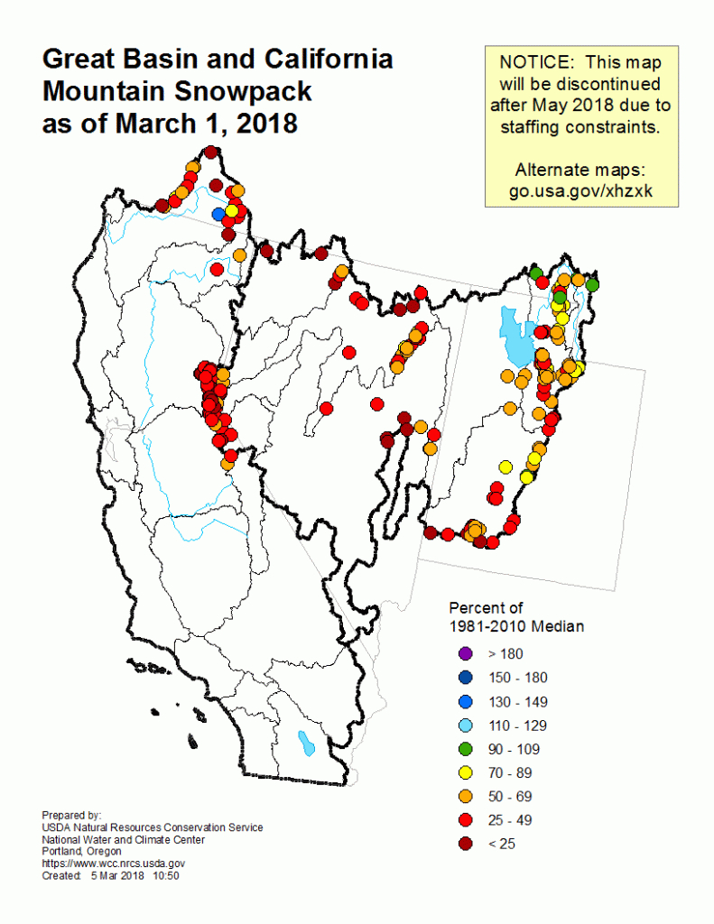 Mountain Snowpack Map - The Great Basin And California - California Snowpack Map