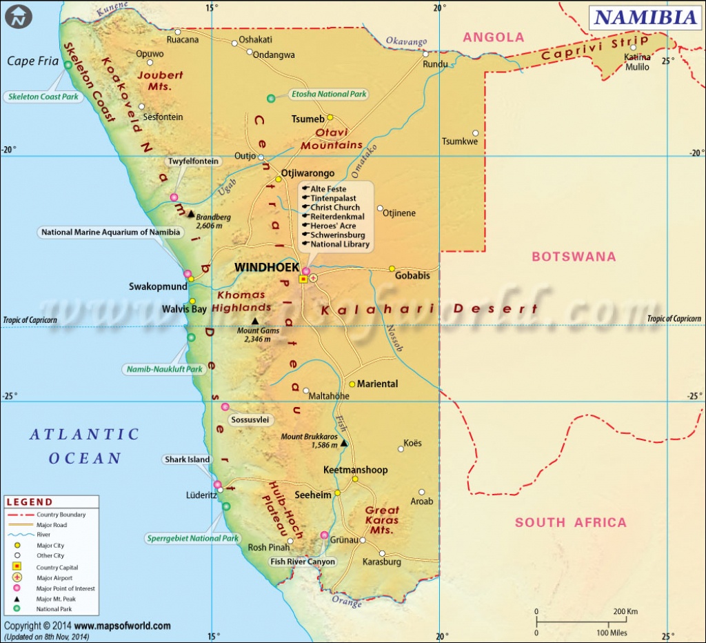 Namibia Map, Map Of Namibia - Printable Road Map Of Namibia