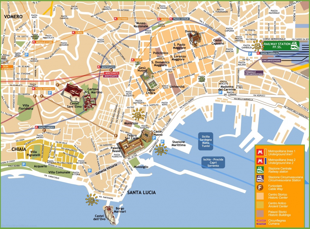 Naples Tourist Attractions Map | Naples | Naples Map, Italy Map Et - Printable Street Map Of Sorrento Italy