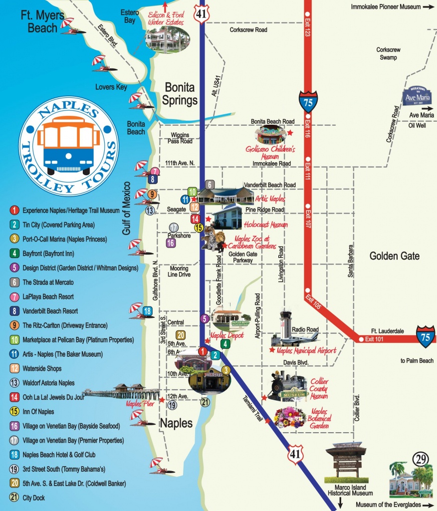 Naples Trolley Tours - Route Map | Florida | Map, Florida, Naples - Map Of North Naples Florida