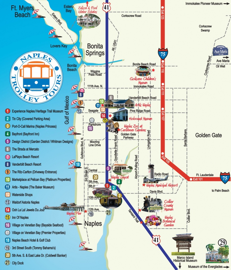 Naples Trolley Tours - Route Map | Florida | Map, Florida, Naples - Naples Florida Attractions Map