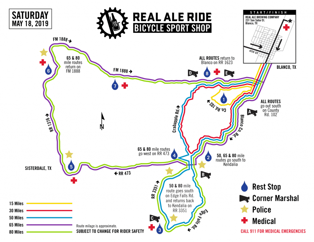 New 2019 Date: Real Ale Ride Online Registration - Midnight Texas Map