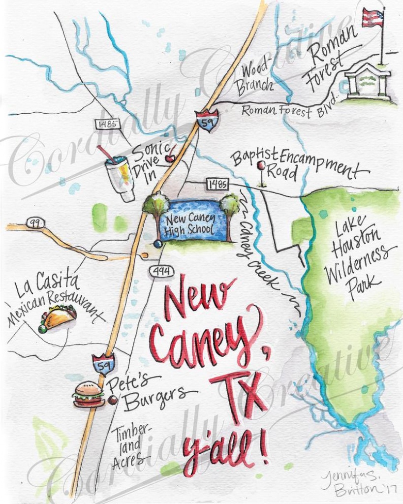 New Caney Tx Map Watercolor Illustration Print 8X10 Inches | Etsy - New Caney Texas Map