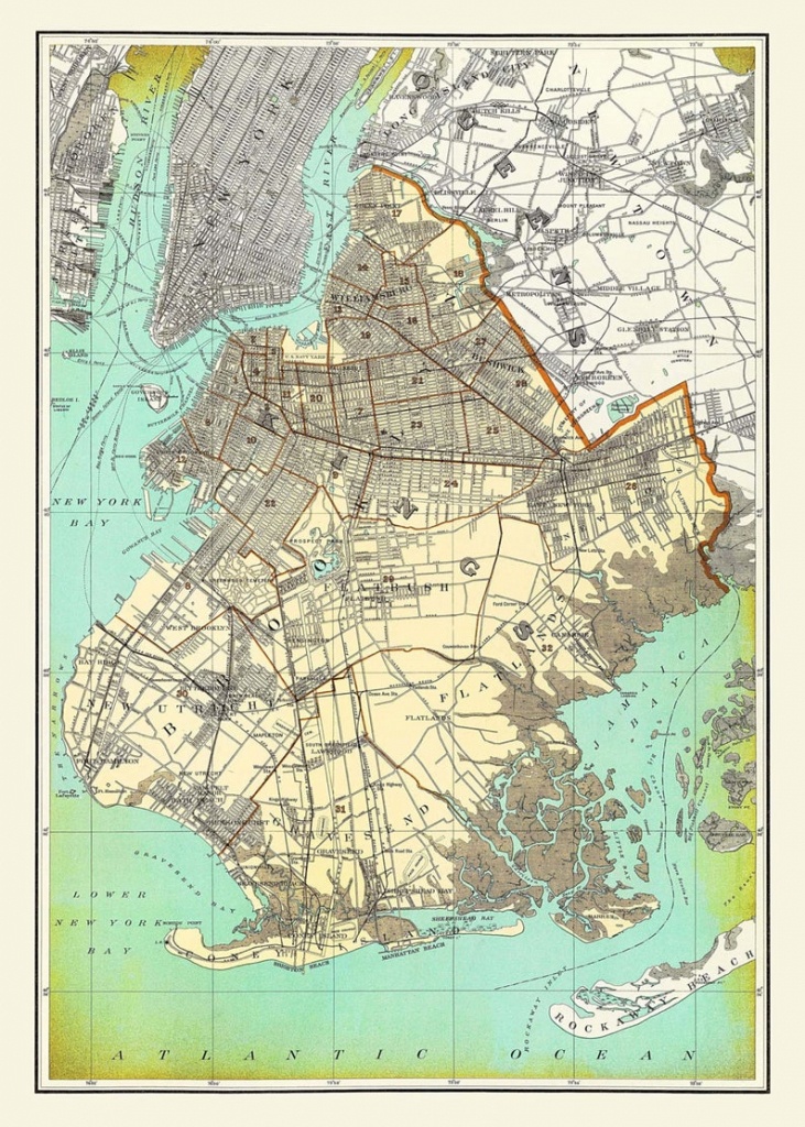 New York City Map Brooklyn Street Map Vintage | Etsy - Printable Map Of Brooklyn