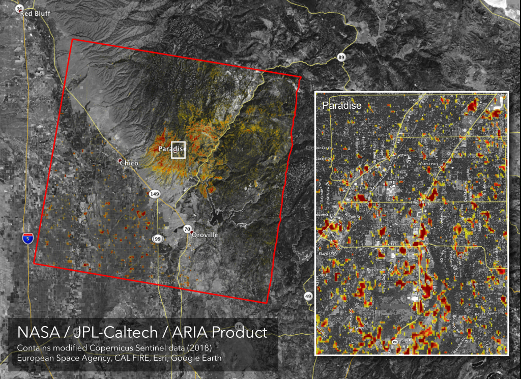 News | Updated Nasa Damage Map Of Camp Fire From Space - Fire Watch California Map