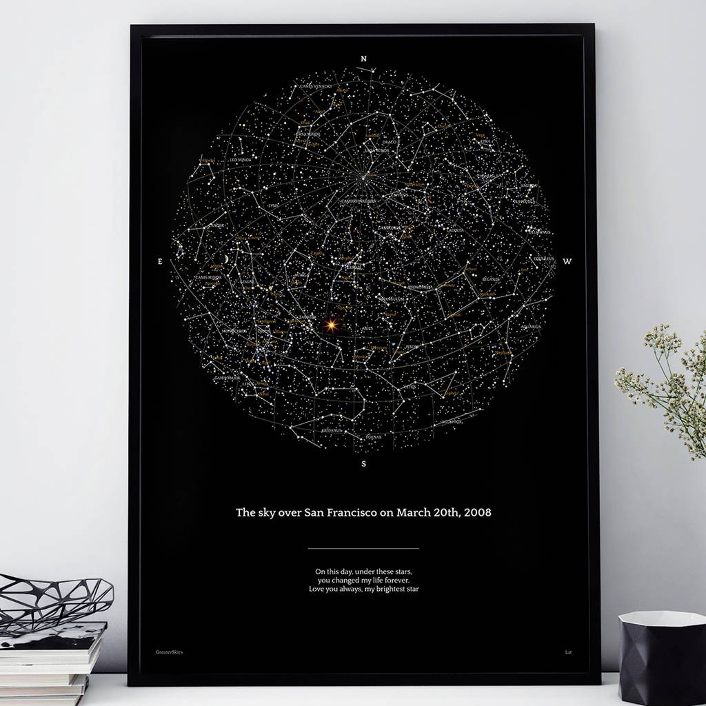 Night Sky Personalised Sky Map In Deep Blackgreaterskies - Printable Star Map