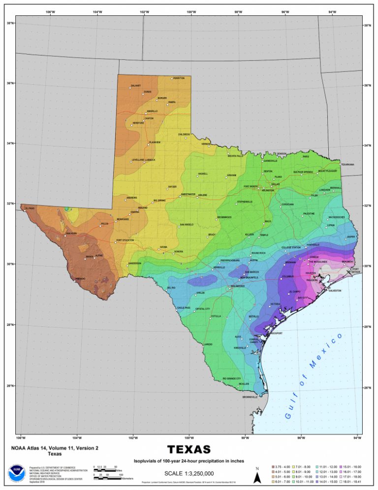Noaa Updates Texas Rainfall Frequency Values National Oceanic And 100 Year Floodplain Map Texas 768x994 