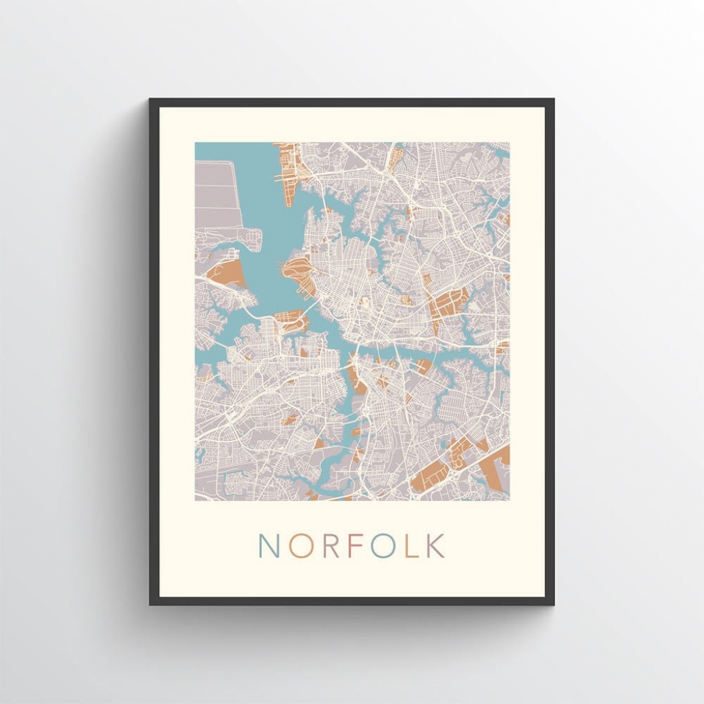 Norfolk Map Print Norfolk Virginia Norfolk Map Norfolk Art | Etsy - Printable Map Of Norfolk Va