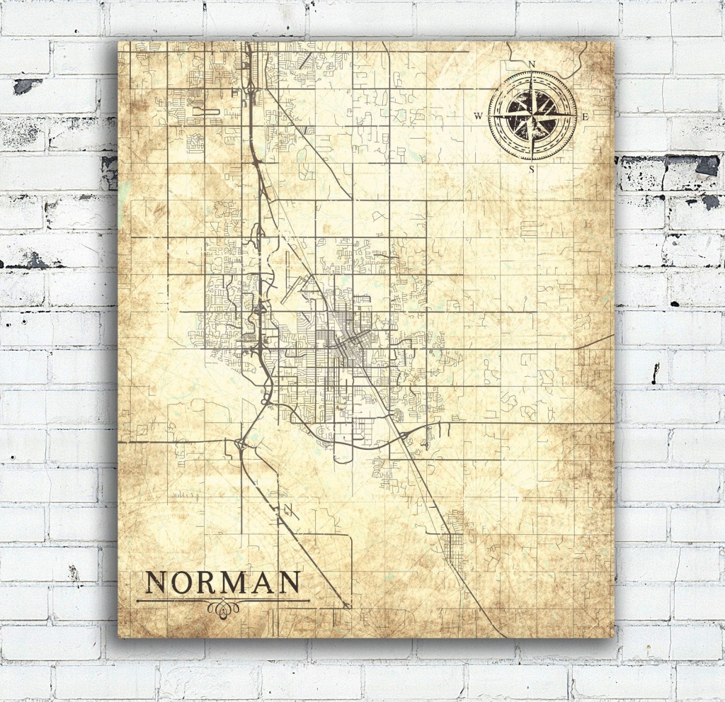 Norman Ok Canvas Print Oklahoma Vintage Map Norman City Vintage - Printable Map Of Norman Ok