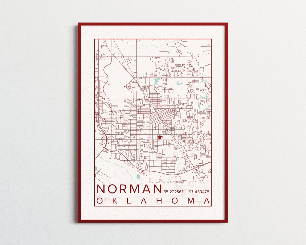 Norman Oklahoma Map University Of Oklahoma Poster Print City Sooners - Printable Map Of Norman Ok