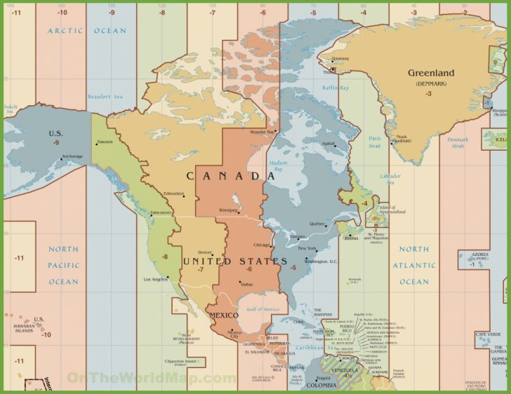 Printable North America Time Zone Map