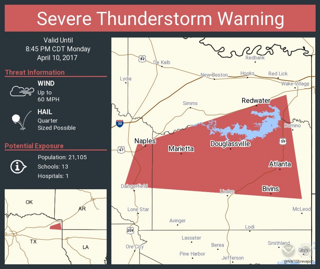 Nws Shreveport On Twitter: &amp;quot;severe Thunderstorm Warning Continues - Atlanta Texas Map