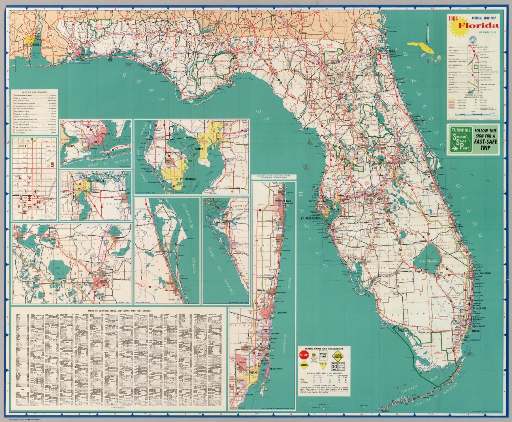 Official Road Map Florida The Sunshine State - David Rumsey - Detailed Road Map Of Florida