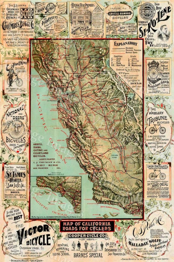 Old California Map California Bicycle Map 1895 Vintage | Etsy - Old California Map