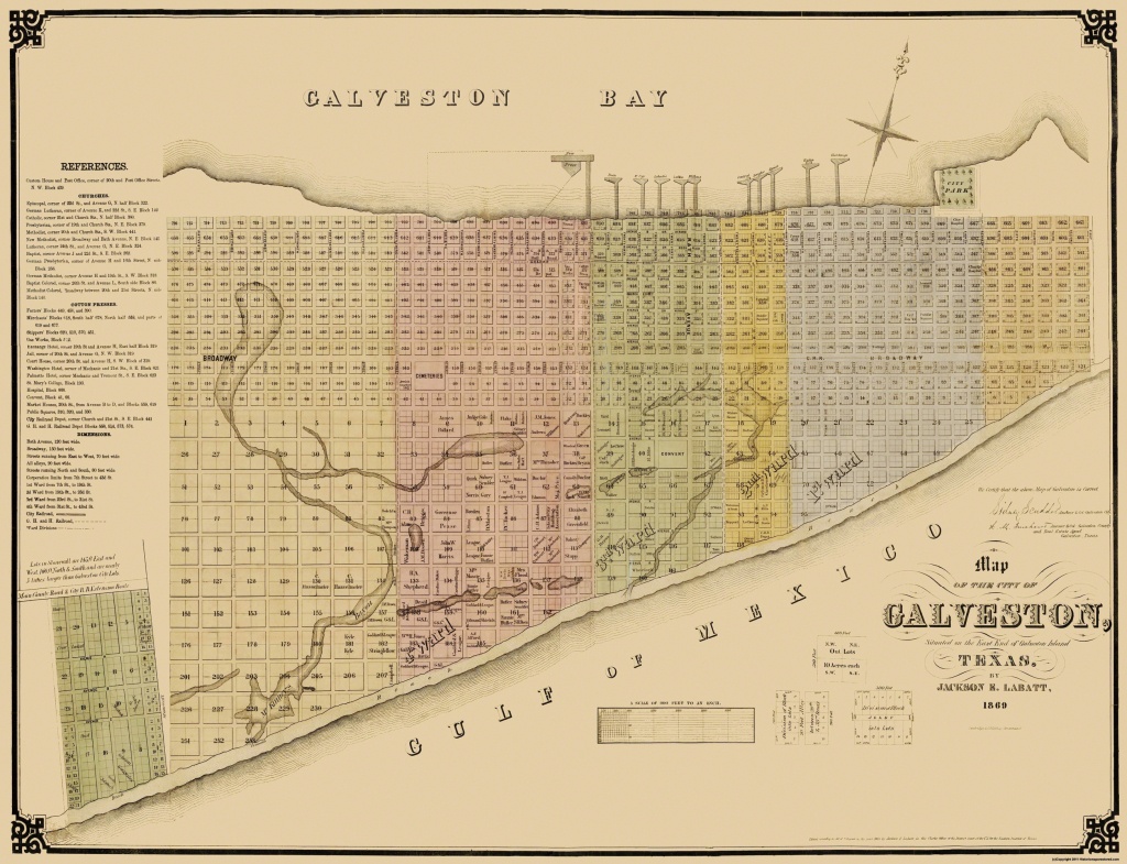 Old City Map - Galveston Texas Landowner - Labatt 1869 - Texas Galveston Map
