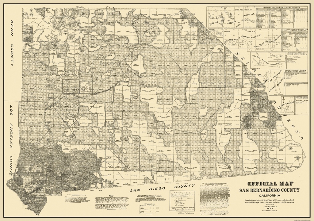 Old County Map - San Bernardino California - Beasley 1892 - Map Of San Bernardino County California