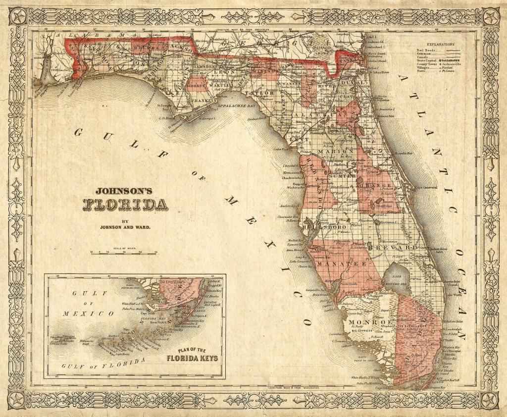 Old Florida Map 1863 Johnson&amp;#039;s Map Of Florida Restoration | Etsy - Old Florida Map