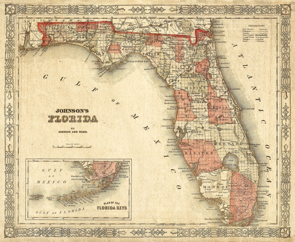 Old Florida Map 1863 Johnson&amp;#039;s Map Of Florida Restoration | Etsy - Vintage Florida Map