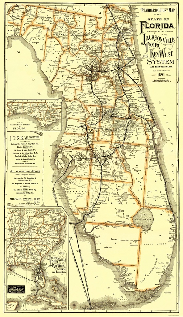 Old Railroad Map - Jacksonville, Tampa, And Key West 1891 - Florida Railroad Map