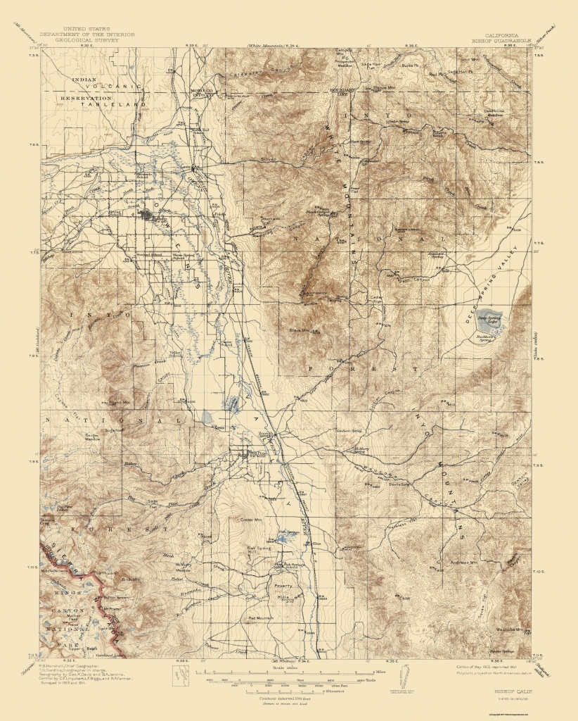 Old Topographical Map - Bishop California 1913 - Bishop California Map
