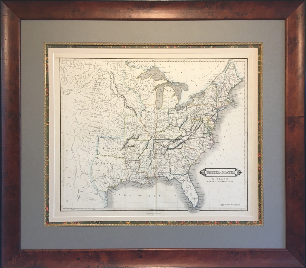 Original Map Of The Republic Of Texas And The United States - Texas Map Framed Art