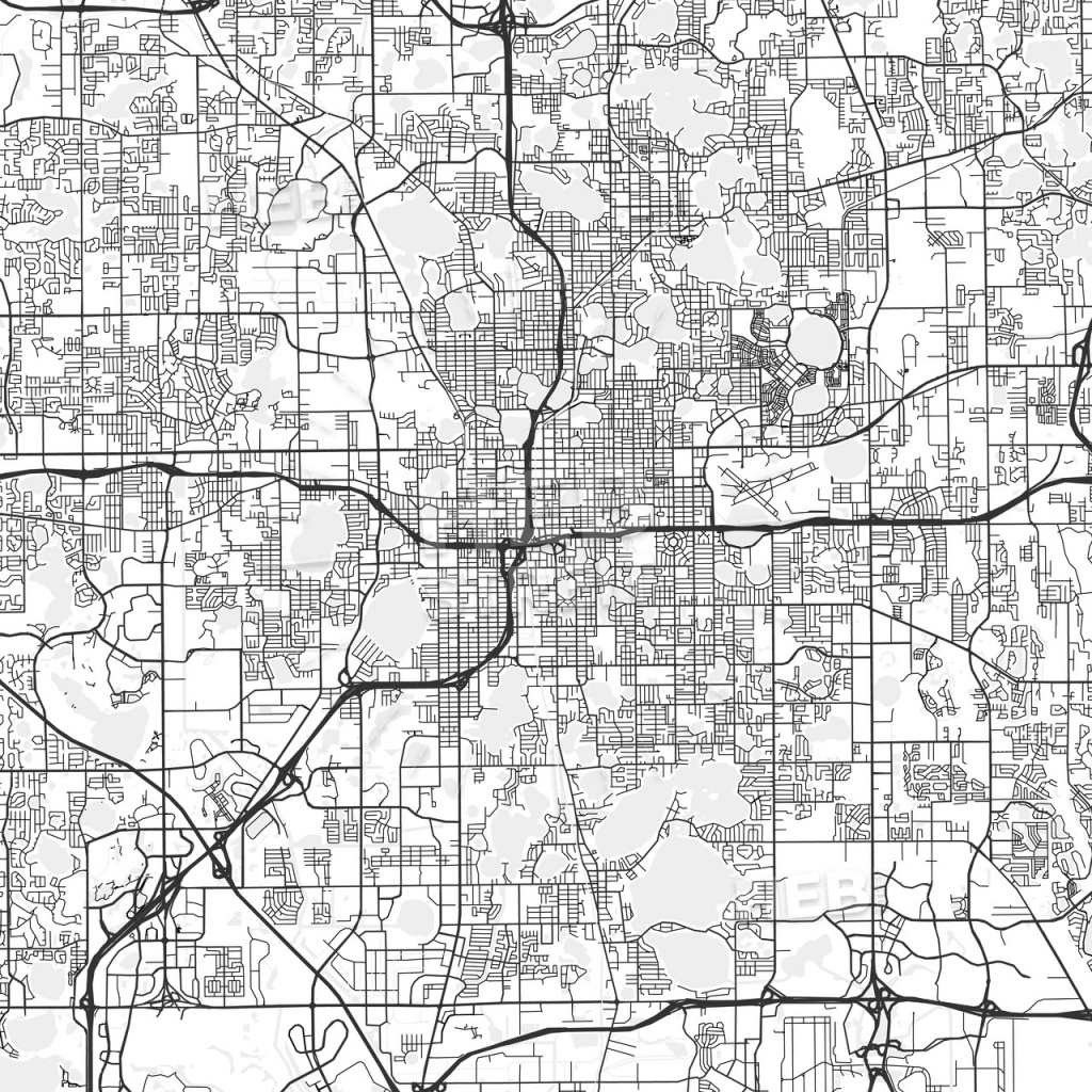 Orlando, Florida - Area Map - Light | Hebstreits Sketches - Florida Map Black And White