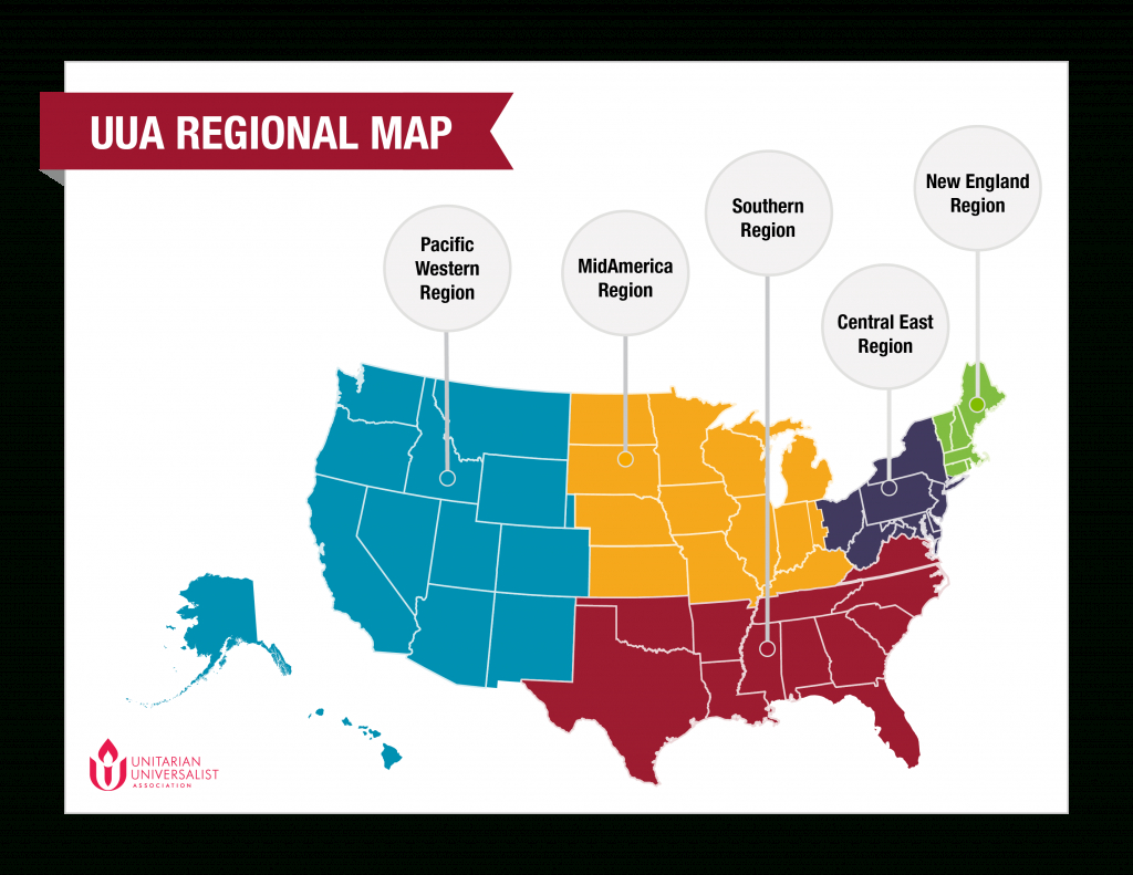 Our Regions &amp;amp; Staff Contact Lists | Uua - 5 Regions Of The United States Printable Map