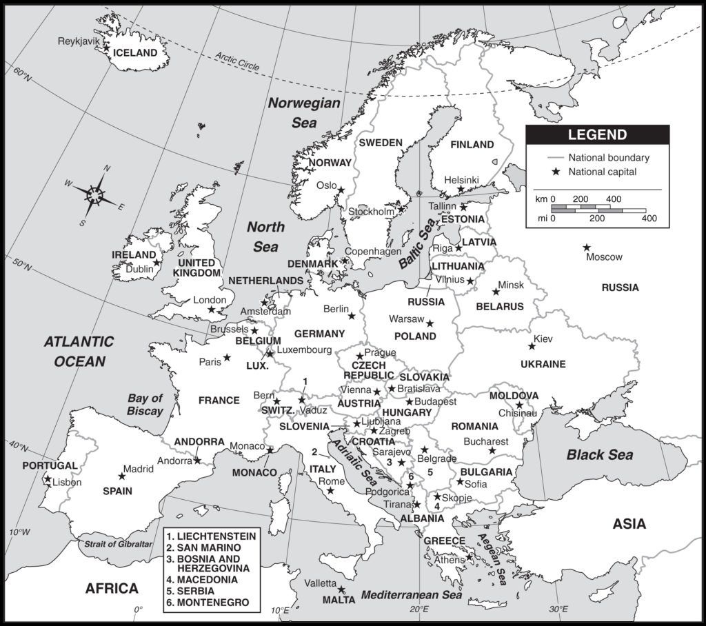 Outline Map Of Europe Countries And Capitals With Map Of Europe With - Printable Blank Map Of European Countries