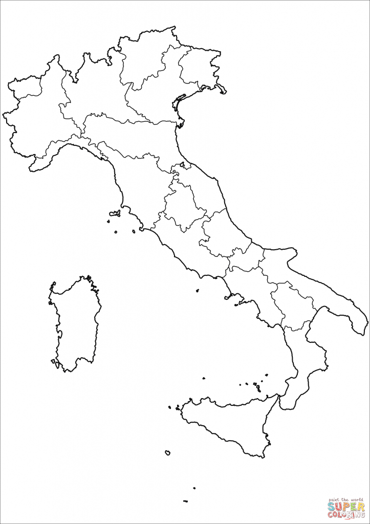Outline Map Of Italy With Regions Coloring Page | Free Printable - Printable Map Of Italy For Kids