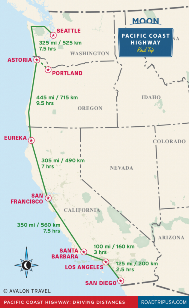 Pacific Coast Highway Driving Distance Map From Moon Pacific Coast - Road Map Oregon California