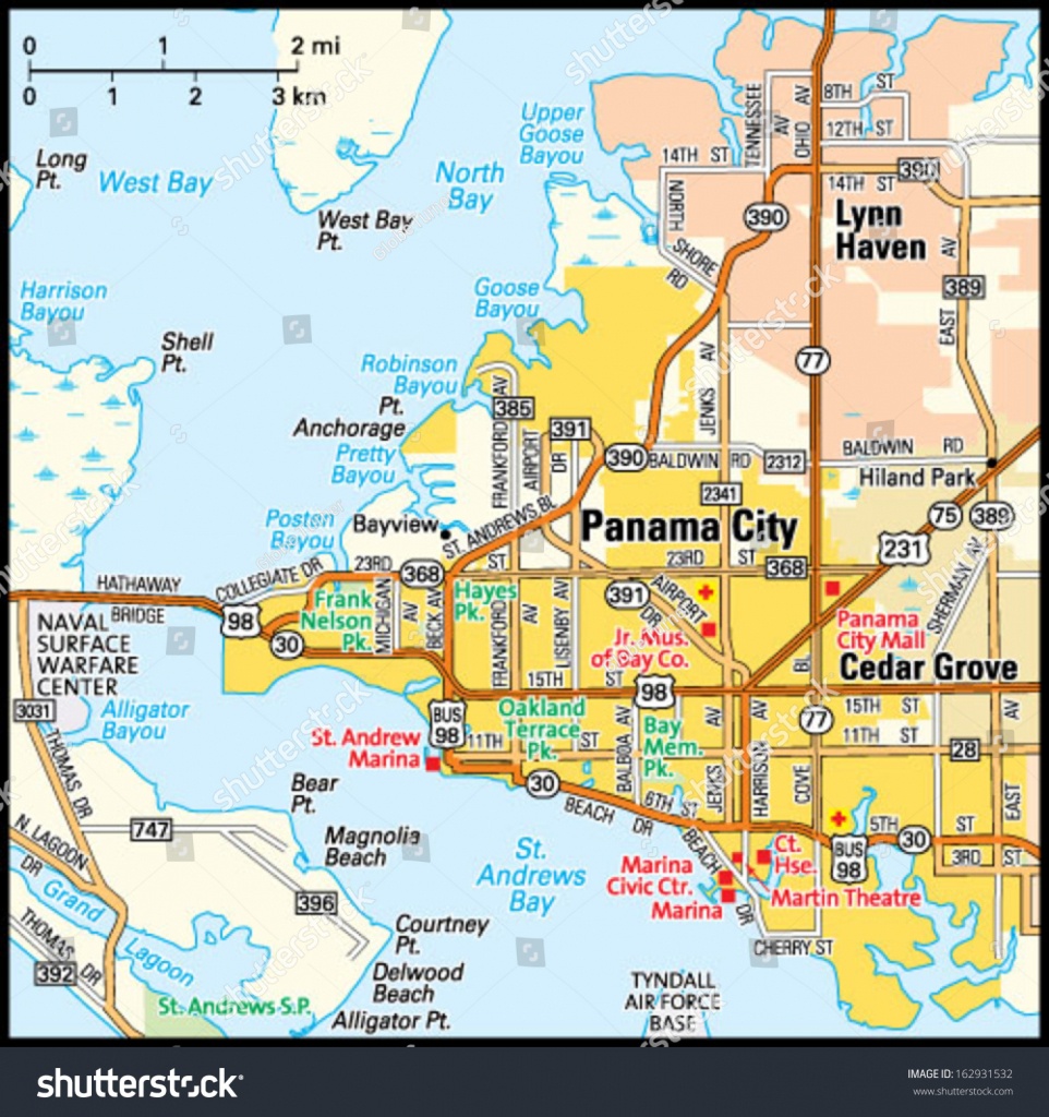 Panama City Florida Area Map Stock Vector (Royalty Free) 162931532 - Where Is Panama City Florida On The Map