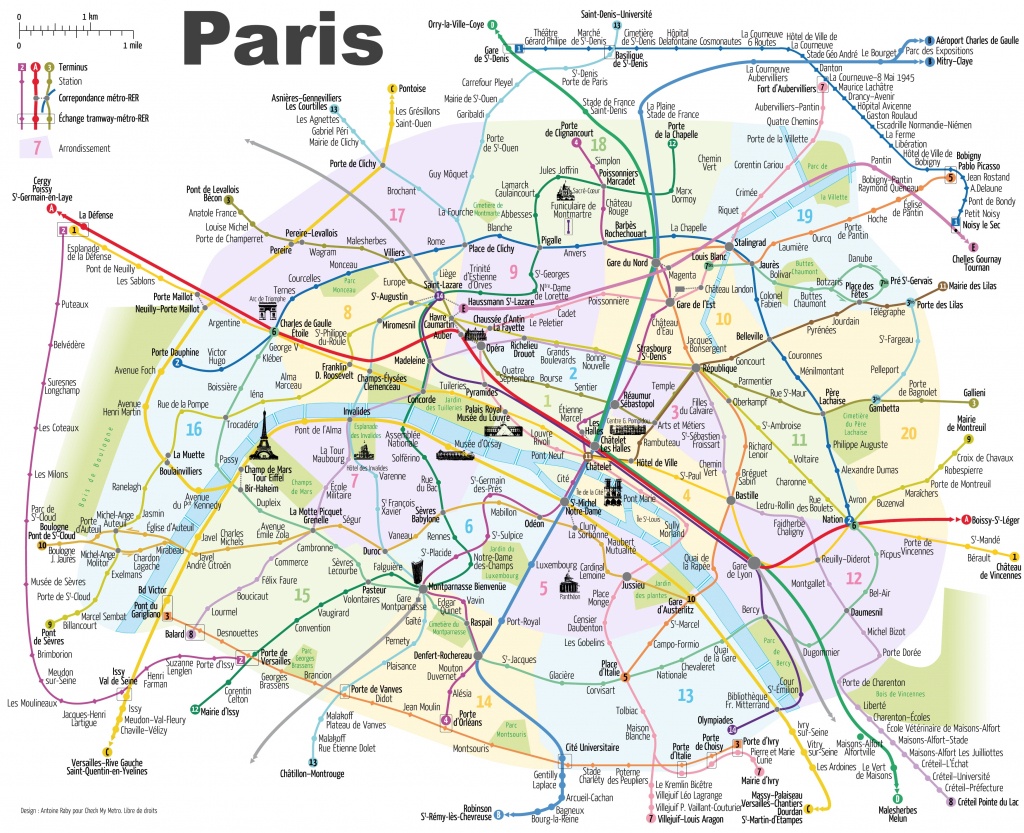 Paris Metro Map With Main Tourist Attractions - Printable Map Of Paris With Tourist Attractions