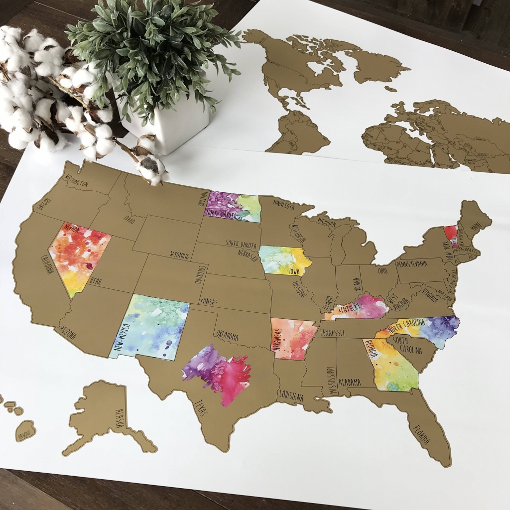 Personalized Large Us Watercolor Scratch Off Map Been There | Etsy - Florida Scratch Off Map