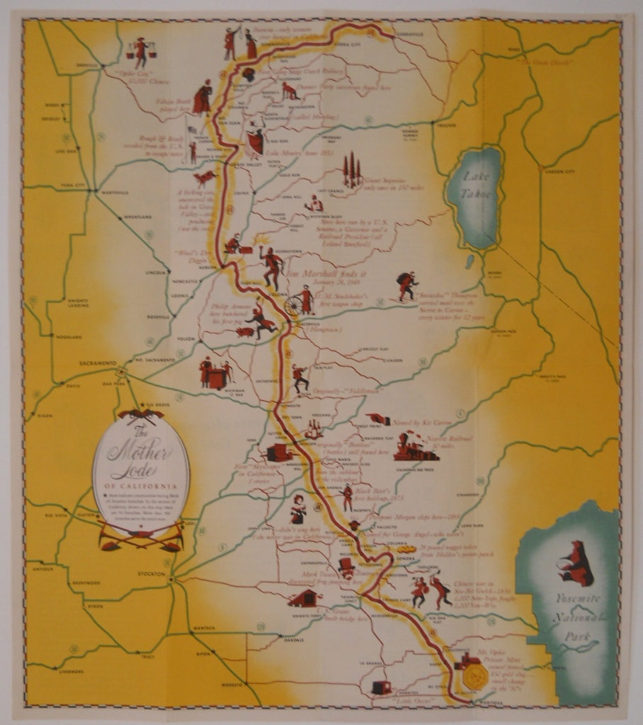 Pictorial Map Of California Gold Rush Region - Philadelphia Print Shop - California Mother Lode Map