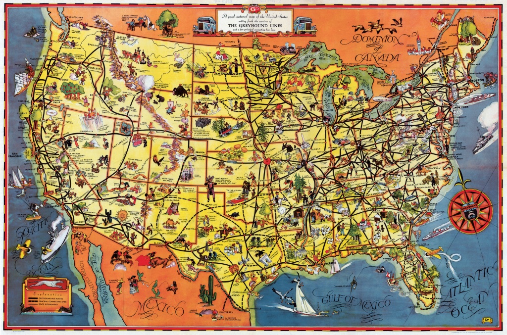 Pictorial Map Setting Forth The Services Of The Greyhound Lines And - Greyhound Map California