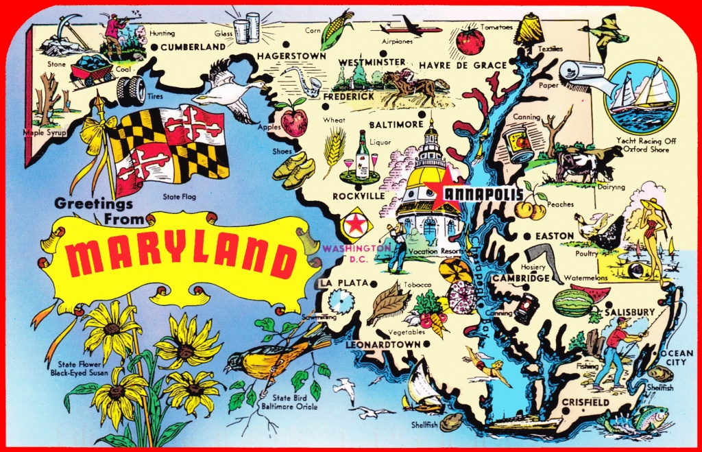 Pictorial Travel Map Of Maryland - Printable Map Of Maryland
