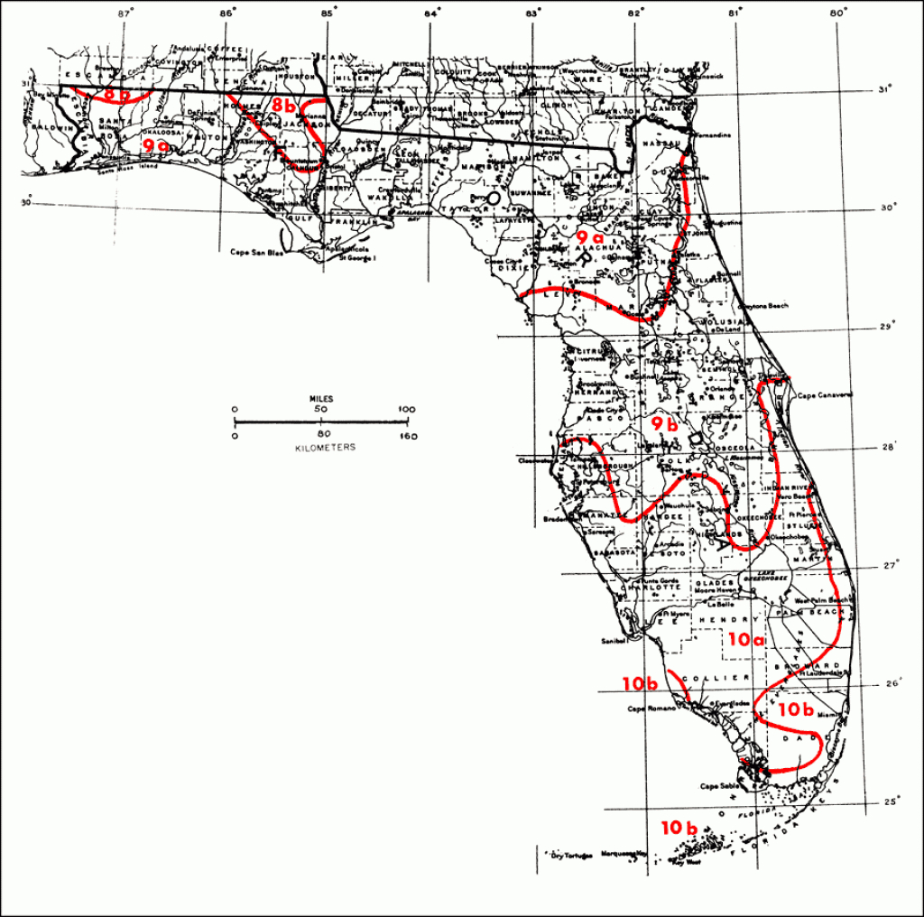Plant Hardiness Zones, 1978 - Florida Growing Zones Map