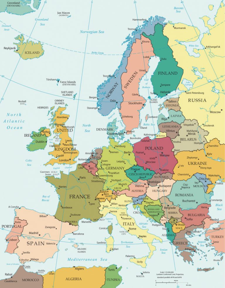 Political Map Of Europe - Countries - Printable Political Map Of Europe ...