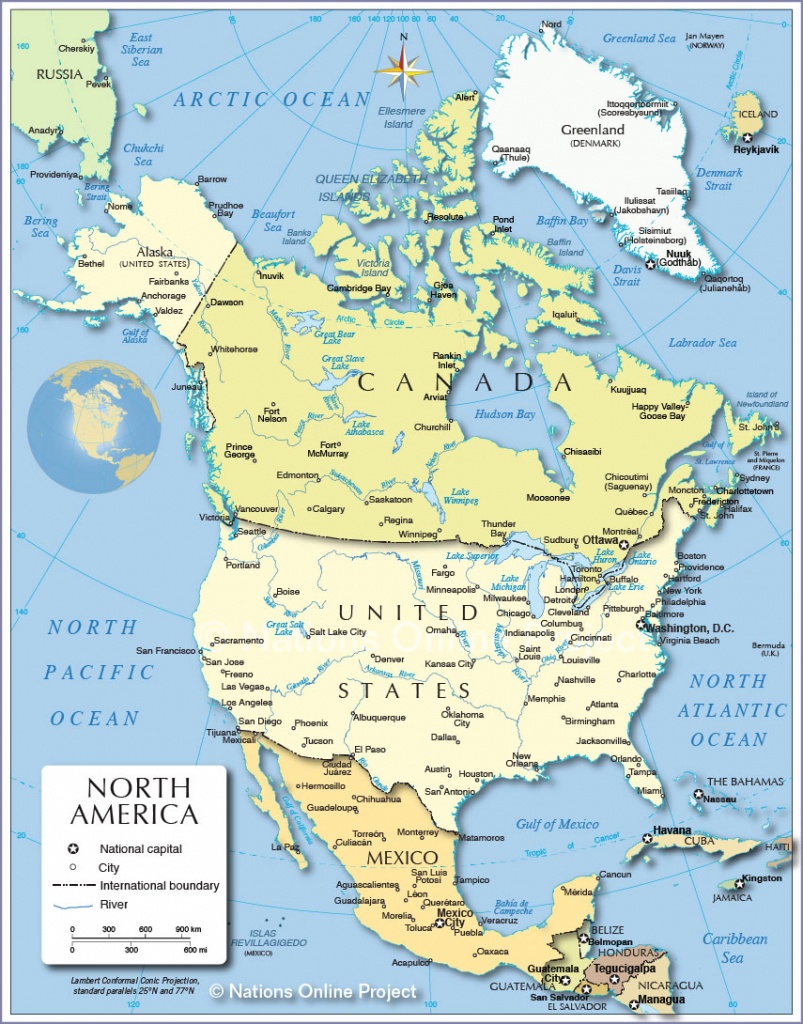 Political Map Of North America - Nations Online Project - Printable Physical Map Of North America
