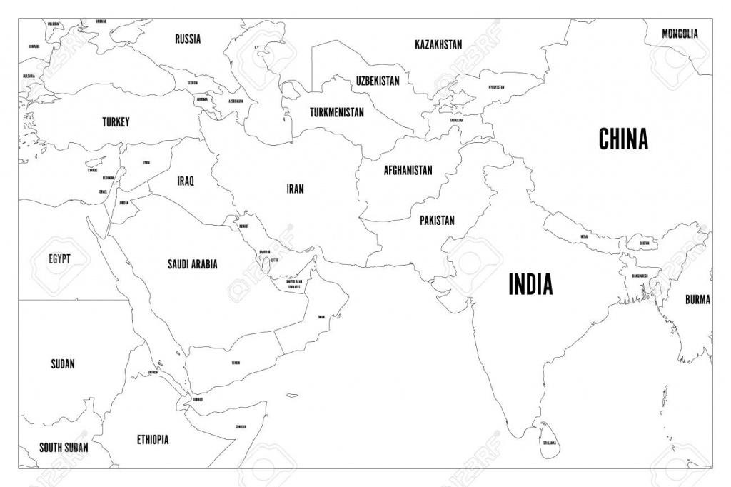 Political Map Of South Asia And Middle East Countries. Simple - Middle East Outline Map Printable