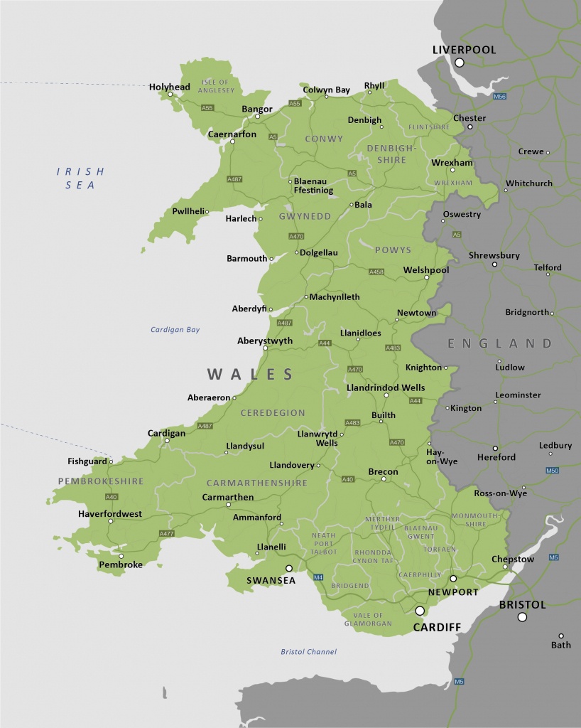 Political Map Of Wales - Royalty Free Editable Vector Map - Maproom - Printable Map Of Wales