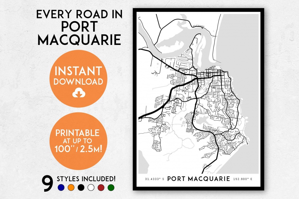 Port Macquarie Map Print Printable Port Macquarie Map Art | Etsy - Printable Street Map Of Port Macquarie