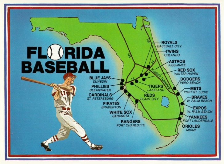 Postcard Of Florida Spring Training Baseball Stadium Map / Hippostcard
