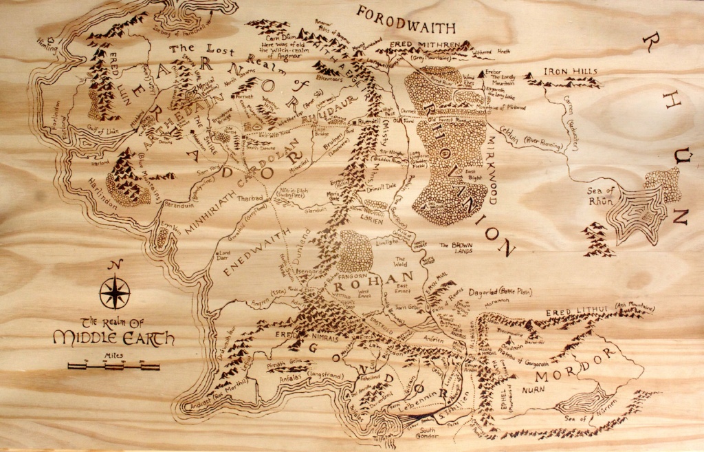 Print Of Hand-Burned Map Of Middle Earth Wood Burn | Etsy - Printable Map Of Middle Earth