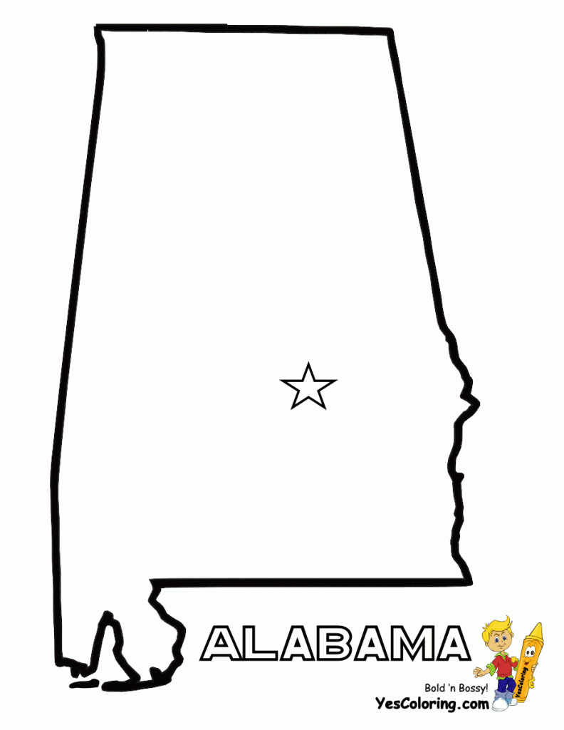 Print Out State Map Diagram For Alabama At Yescoloring | Free - Alabama State Map Printable