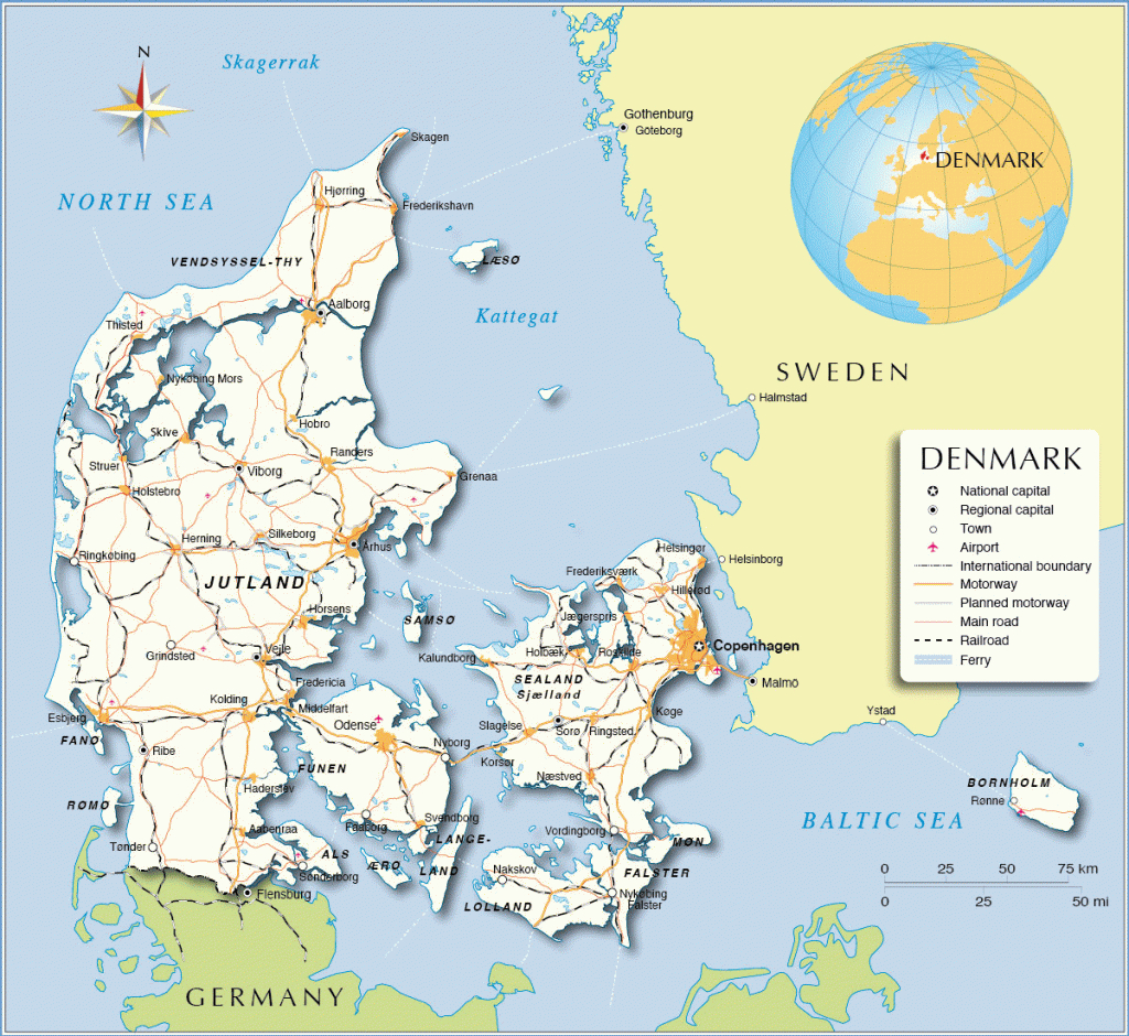 Printable Denmark Map,denmark Map - Printable Map Of Denmark